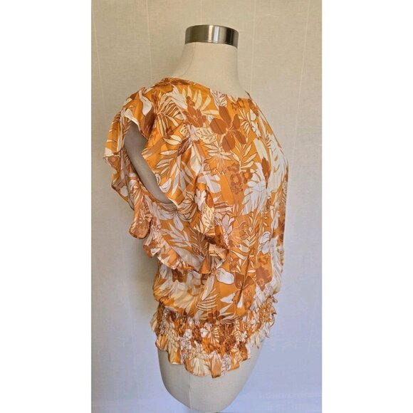 Pleione Womens‎ Orange Blouse Size Medium Fluter Sleeve Elastic Waist - Picture 6 of 7